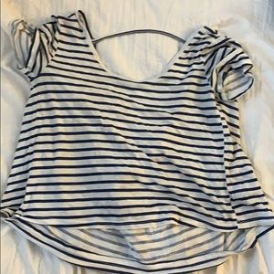 Navy blue and white striped t shirt with open back
